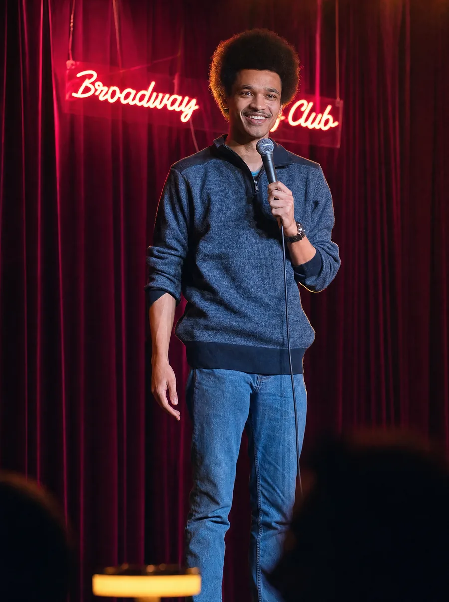David Burrows on stage at Broadway Comedy Club
